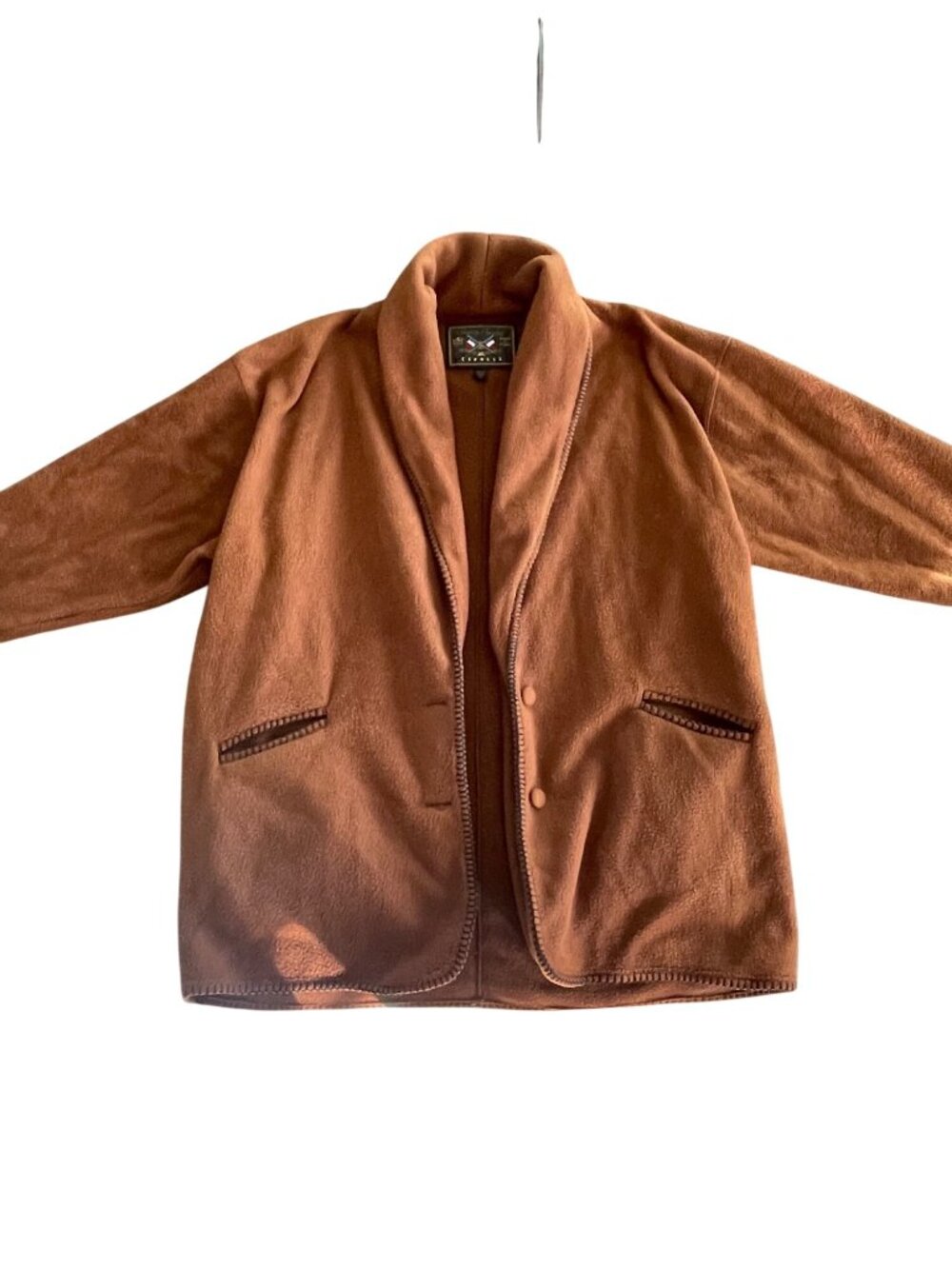 Vintage French Country Express Brown Fleece Jacket With Shawl Collar & Button Fr
